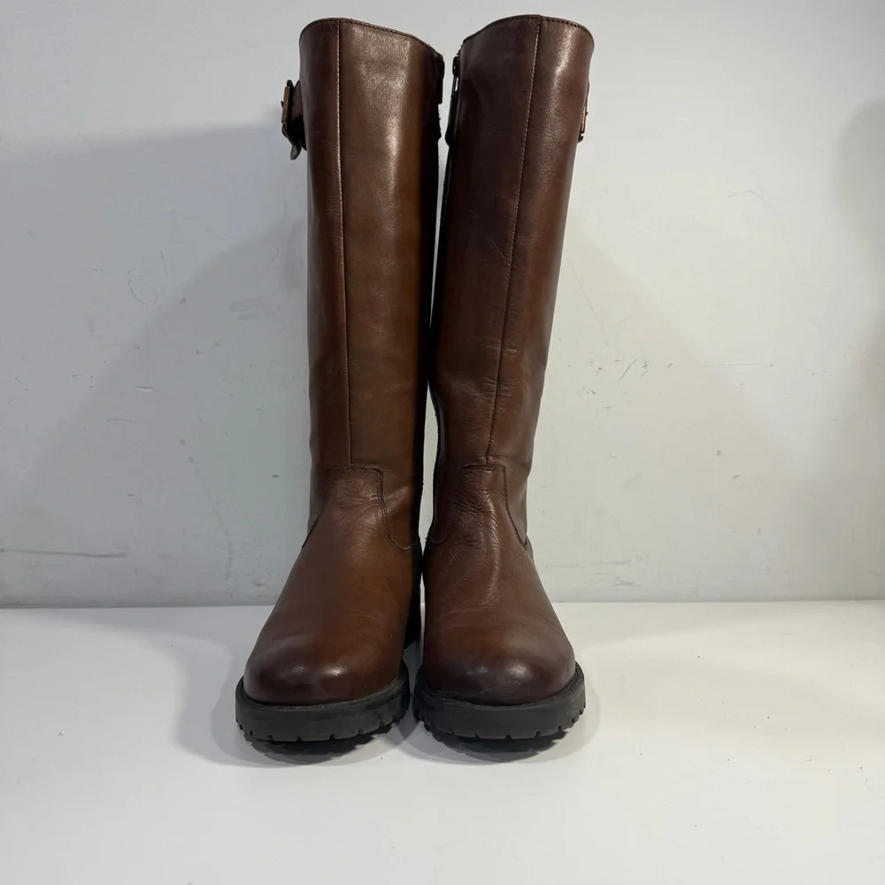 Dune London Knee High Tall Brown Zip Leather Riding Boots Women's Size 39 8 US - Picture 6 of 13